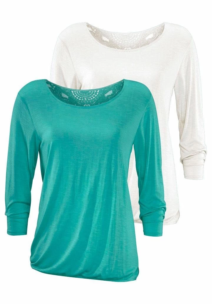 Beachtime Shirt Met 3/4-mouwen Met Leuk Kanten Detail Op De Rug (Set Van 2) 2 Beachtime Shirt Met 3/4-mouwen Met Leuk Kanten Detail Op De Rug (Set Van 2) - Image 2