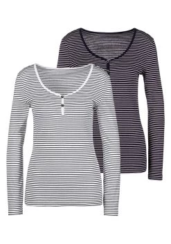 Vivance T-shirt Met Kleine Plooien Aan De Armsgaten (Set Van 2) 36 Vivance T-shirt Met Kleine Plooien Aan De Armsgaten (Set Van 2) -Dames Winkel beachtime shirt met lange mouwen zachte ribkwaliteit set van 2 blauw 9