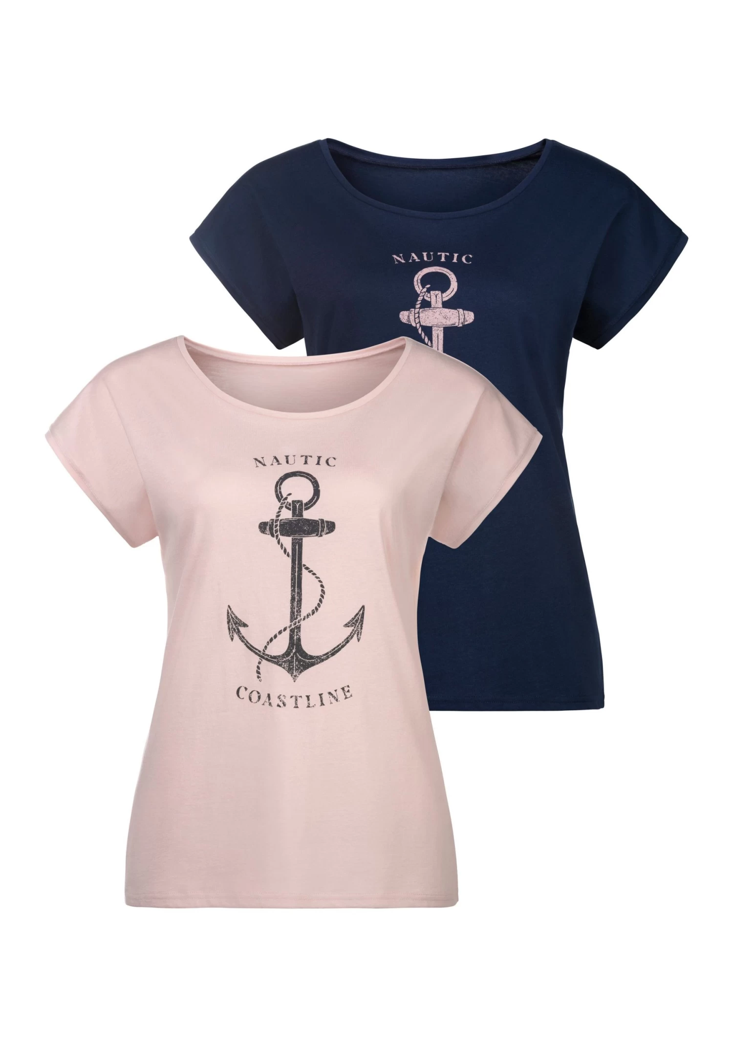 Beachtime T-shirt Met Maritieme Print Voor (Set Van 2) 1 Beachtime T-shirt Met Maritieme Print Voor (Set Van 2)