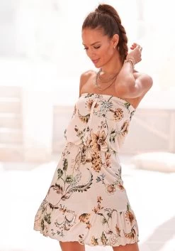 Beachtime Lang Shirt Met Grafische Print -Dames Winkel buffalo bandeaujurk met sierknoopsluiting beige 1