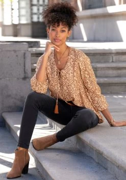 Buffalo Blouse Zonder Sluiting Met Bloemetjesprint -Dames Winkel buffalo blouse zonder sluiting met bloemetjesprint bruin 11