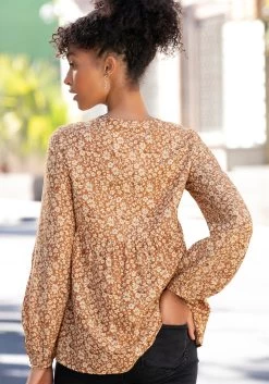 Buffalo Blouse Zonder Sluiting Met Bloemetjesprint -Dames Winkel buffalo blouse zonder sluiting met bloemetjesprint bruin 5