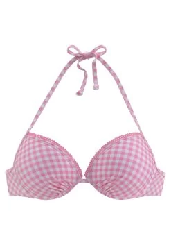 Dames Winkel -Dames Winkel buffalo push upbikinitop geruit met sierrand roze 1