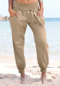 Base Level Short -Dames Winkel buffalo strandbroek in linnenmix bruin 1