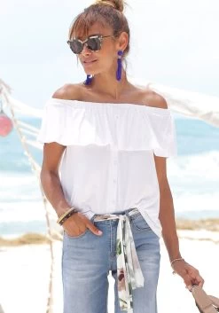 Bench. Triangelbikini In Wikkellook -Dames Winkel buffalo strandshirt in carmenstijl met volant wit 3