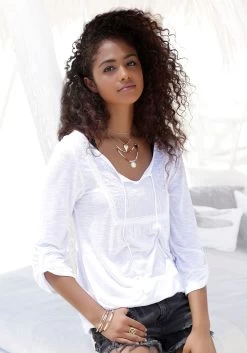 Buffalo Strandshirt Met Borduursel En Kwasten -Dames Winkel buffalo strandshirt met borduursel en kwasten wit 12