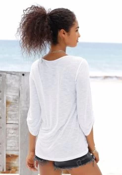 Buffalo Strandshirt Met Borduursel En Kwasten -Dames Winkel buffalo strandshirt met borduursel en kwasten wit 7