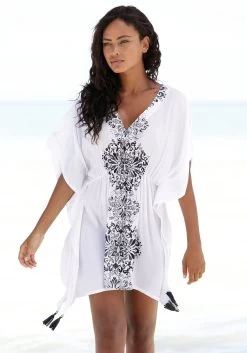 Beachtime Strandjurk Met Modieuze Hals -Dames Winkel buffalo tuniek van viscose crepe wit