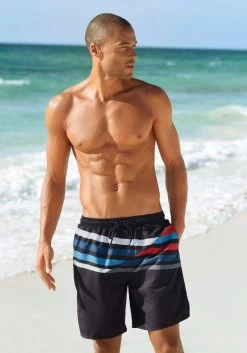 Buffalo Zwemshort Met Fotoprint In 2 Lengten -Dames Winkel buffalo zwemshort in kort en lang model met schuine streepprint zwart 5