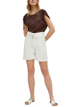 Comma Short Met Riem, Van Elastische Katoen-denim 18 Comma Short Met Riem, Van Elastische Katoen-denim -Dames Winkel comma short met riem van elastische katoen denim wit 3