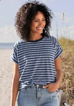 Venice Beach Tanktop -Dames Winkel elbsand shirt met korte mouwen caira met strepen blauw 3