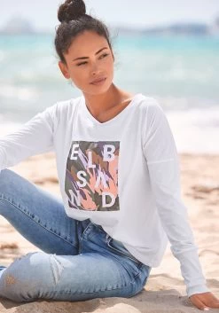 Vivance T-shirt Met Korte Volantmouwtjes (Set Van 2) -Dames Winkel elbsand shirt met lange mouwen inea met frontprint wit 1