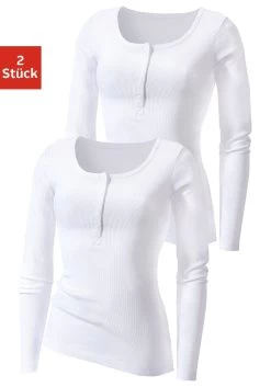 Vivance T-shirt Met Zachte Gehaakte Kant (Set Van 2) -Dames Winkel his shirt met lange mouwen met knoopsluiting voor 2 delig set van 2 set van 2 wit