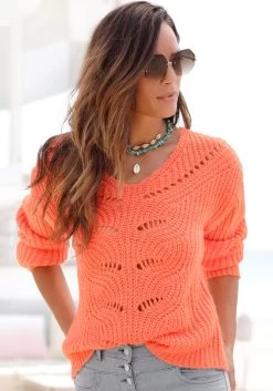 Beachtime Zomerjurk -Dames Winkel lascana ajourtrui met structuur oranje 5