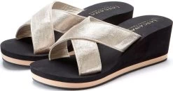 Classic Inspirationen Zomerjurk Tuniekjurk -Dames Winkel lascana badslippers veganistisch met sleehak en metallic look zwart 3
