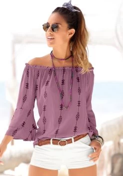 Beachtime Strandjurk Met Print All-over -Dames Winkel lascana blouse met carmenhals met ethno print paars