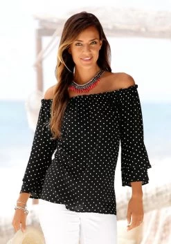 Vivance Jerseyjurk Met Bloemenprint -Dames Winkel lascana blouse met carmenhals met stippeltjesprint zwart