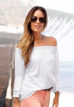 Vivance T-shirt Van Hoogwaardig Ribmateriaal (Set Van 2) 29 Vivance T-shirt Van Hoogwaardig Ribmateriaal (Set Van 2) -Dames Winkel lascana blouse met carmenhals van geweven viscose wit