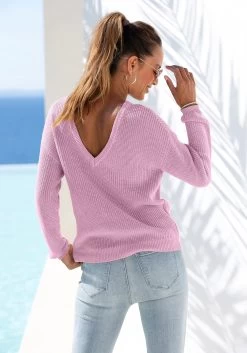 Beachtime Jerseyjurk -Dames Winkel lascana gebreide trui met neklijn aan de achterkant paars