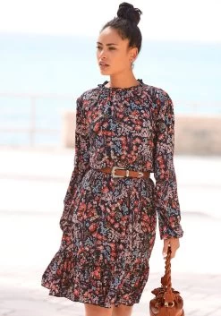 Beachtime Gedessineerde Jurk Met Modieuze Volants -Dames Winkel lascana gedessineerde jurk van geweven viscose multicolor 2