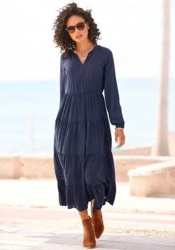 Beachtime Jerseyjurk Met Een Diepe V-hals -Dames Winkel lascana maxi jurk met ruches blauw 2