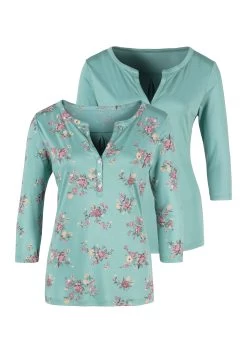Beachtime Gedessineerde Jurk Met Modieuze Volants -Dames Winkel lascana shirt met 3 4 mouwen in modieuze blouse look set van 2 groen 2