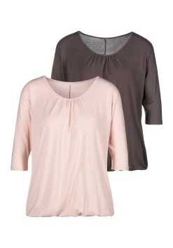 Beachtime Strandjurk Met Dierenprint 35 Beachtime Strandjurk Met Dierenprint -Dames Winkel lascana shirt met 3 4 mouwen met fijne plooien bij de hals set van 2 roze