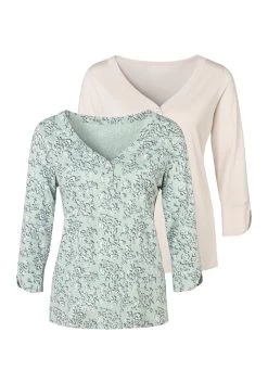 Beachtime T-shirt Met Maritieme Print Voor (Set Van 2) 27 Beachtime T-shirt Met Maritieme Print Voor (Set Van 2) -Dames Winkel lascana shirt met 3 4 mouwen met grote kunstparel set van 2 groen 1