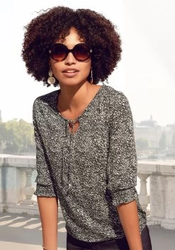 Vivance T-shirt Met Modieus Gehaakte Kant 25 Vivance T-shirt Met Modieus Gehaakte Kant -Dames Winkel lascana shirt met 3 4 mouwen met strikje met vetersluiting zwart