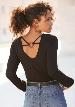 AJC Short -Dames Winkel lascana shirt met lange mouwen met lage ruglijn zwart 2