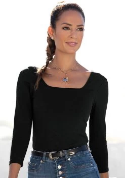 Vivance Gedessineerde Jurk Van Geweven Viscose -Dames Winkel lascana shirt met lange mouwen met modieuze carrehals zwart 1