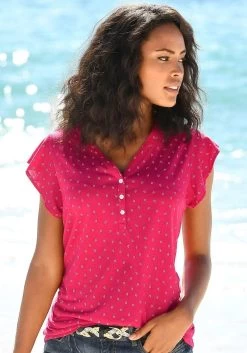 Bench. Shirt Met Korte Mouwen Van Zacht Ribmateriaal -Dames Winkel lascana shirttop met kapmouwtjes set van 2 multicolor