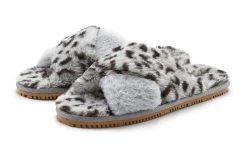 Sunmarin Bikinibroekje -Dames Winkel lascana slippers pantoffels met luipaardprint en heerlijk zacht imitatiebont veganistisch grijs 4
