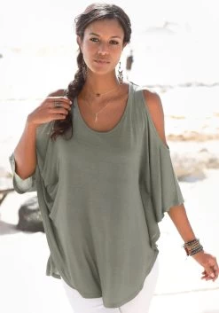 Beachtime Jerseyjurk Met Paperbag-band -Dames Winkel lascana strandshirt met sierband achter bovenaan groen 2