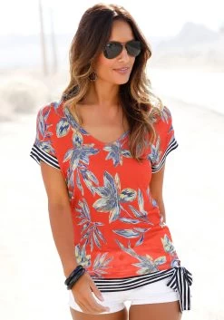 Vivance T-shirt Met Logoborduursel -Dames Winkel lascana strandshirt rood 2