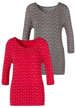 Beachtime Zomerjurk -Dames Winkel lascana t shirt met kleine cut out op de mouw set van 2 rood 8