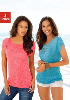 Vivance T-shirt Met Koperkleurige Lurex-strepen (Set Van 2) 30 Vivance T-shirt Met Koperkleurige Lurex-strepen (Set Van 2) -Dames Winkel lascana t shirt met schouderrimpeling set van 2 multicolor