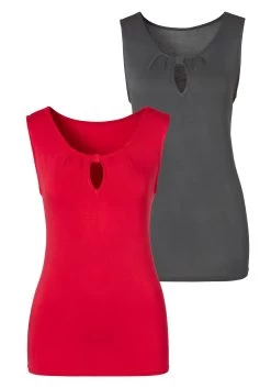 Beachtime Gedessineerde Jurk Met Modieuze Volants -Dames Winkel lascana tanktop met kleine cut out bij de hals set set van 2 rood 2