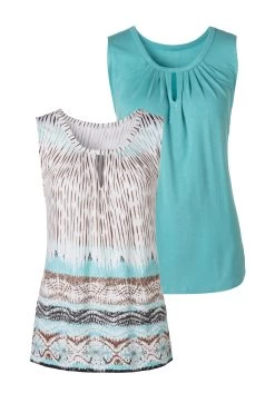 Vivance Shirt Met 3/4-mouwen Met Gouden Knoopdetail Bij De Hals (Set Van 2) 35 Vivance Shirt Met 3/4-mouwen Met Gouden Knoopdetail Bij De Hals (Set Van 2) -Dames Winkel lascana tanktop met mooie halsdetails set van 2 blauw 6