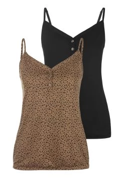 Vivance T-shirt Met Zilverkleurige Glitterstippen -Dames Winkel lascana top met spaghettibandjes set van 2 bruin 1