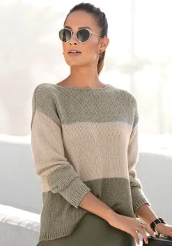 Vivance Shirt Met 3/4-mouwen Met Goudkleurige Knopen Bij De Hals 31 Vivance Shirt Met 3/4-mouwen Met Goudkleurige Knopen Bij De Hals -Dames Winkel lascana trui met ronde hals in colourblocking stijl groen 1