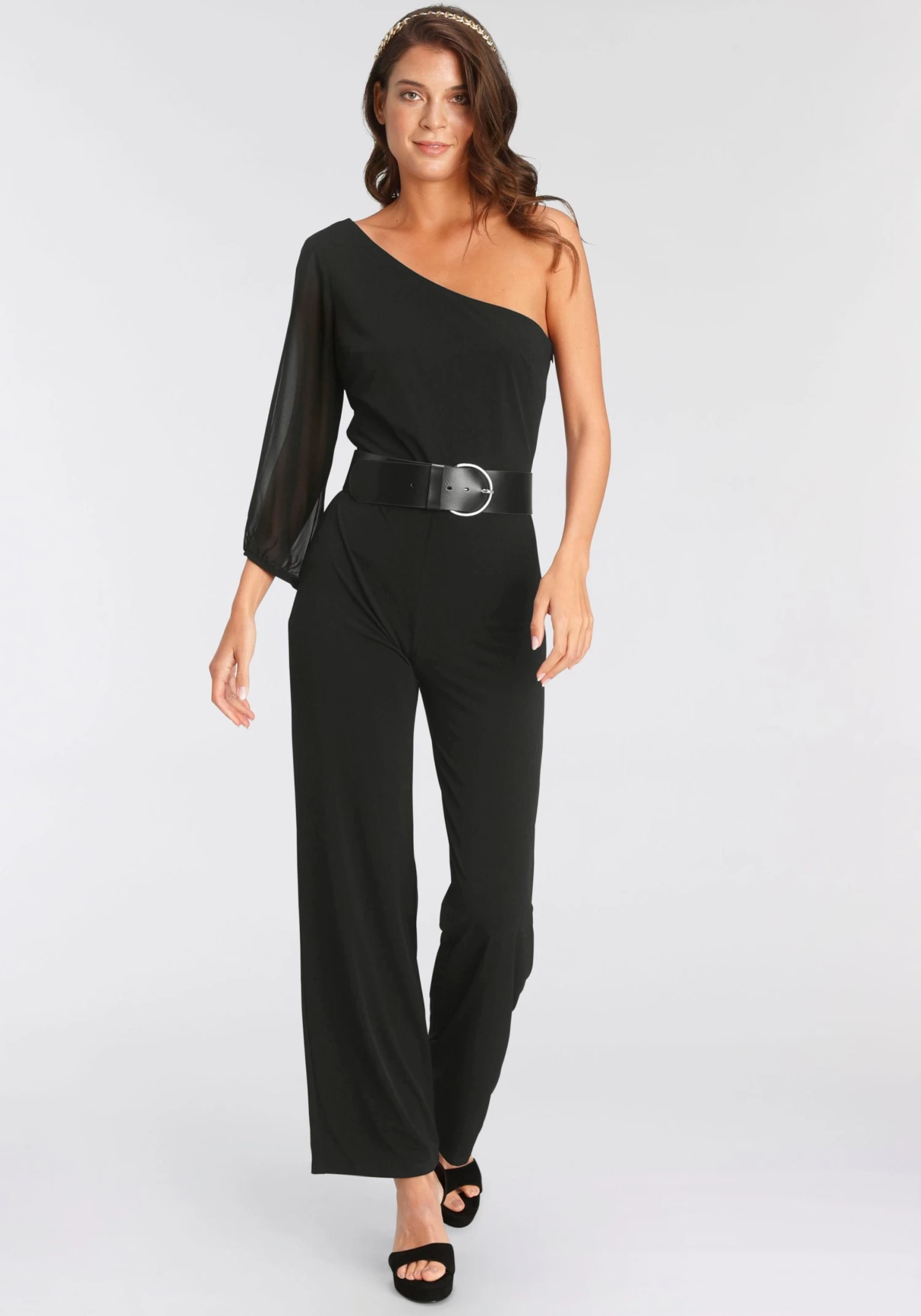 Melrose Jumpsuit One-shoulder Met Meshmouwen 1 Melrose Jumpsuit One-shoulder Met Meshmouwen