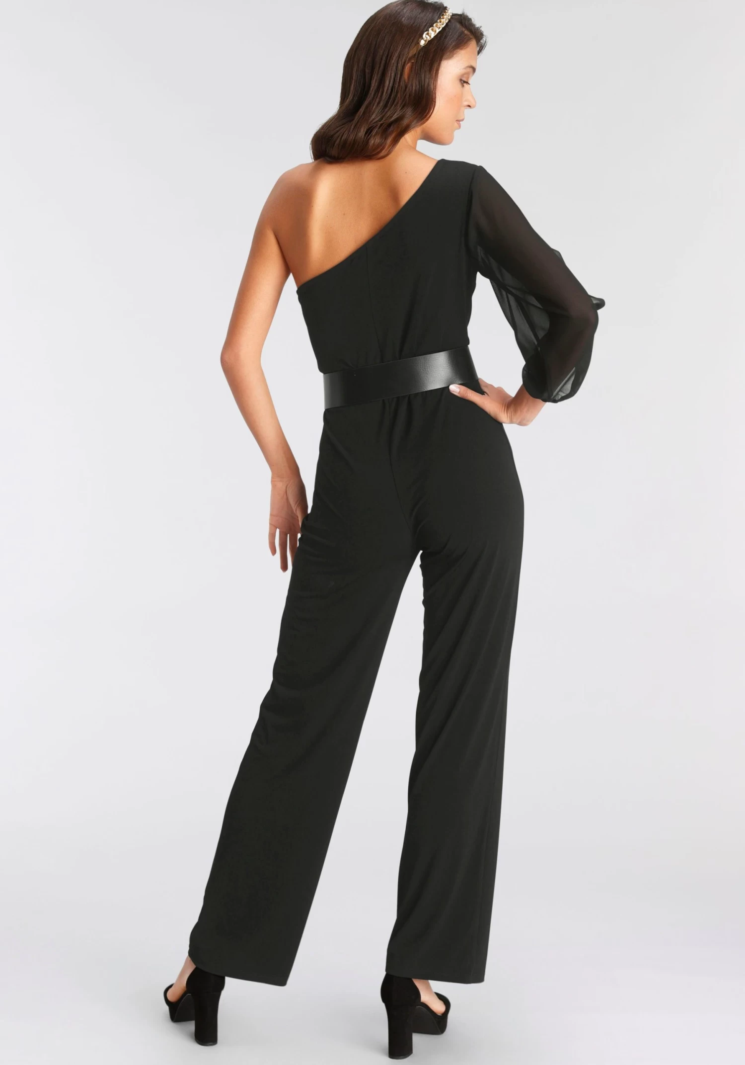 Melrose Jumpsuit One-shoulder Met Meshmouwen 2 Melrose Jumpsuit One-shoulder Met Meshmouwen - Image 2
