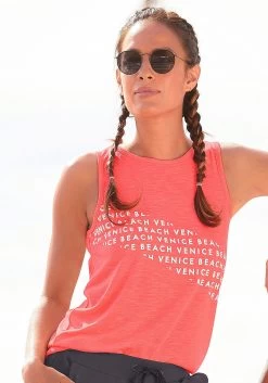 Vivance T-shirt Met Zilverkleurige Glitterstippen -Dames Winkel venice beach tanktop oranje 1