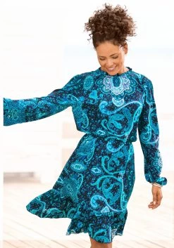 Laura Scott Short 33 Laura Scott Short -Dames Winkel vivance gedessineerde jurk van geweven viscose blauw 1