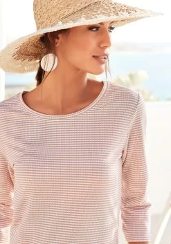 Beachtime Lang Shirt Met Franjes -Dames Winkel vivance shirt met 3 4 mouwen in 2 kleurige jerseykwaliteit roze 6
