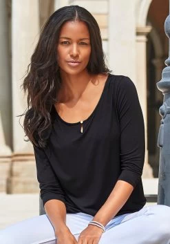 Vivance Shirt Met 3/4-mouwen Met Gouden Knoopdetail Bij De Hals (Set Van 2) 22 Vivance Shirt Met 3/4-mouwen Met Gouden Knoopdetail Bij De Hals (Set Van 2) -Dames Winkel vivance shirt met 3 4 mouwen met gouden knoopdetail bij de hals set van 2 zwart 5