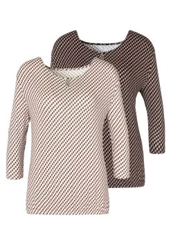 Vivance Zomerjurk Met Stippeltjesprint -Dames Winkel vivance shirt met 3 4 mouwen met kleine opening en goudkleurige sierknoop bij de hals set van 2 multicolor 14