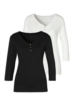 Vivance Shirt Met 3/4-mouwen Met Knoopsluiting En Goudkleurige Knopen (Set Van 2)