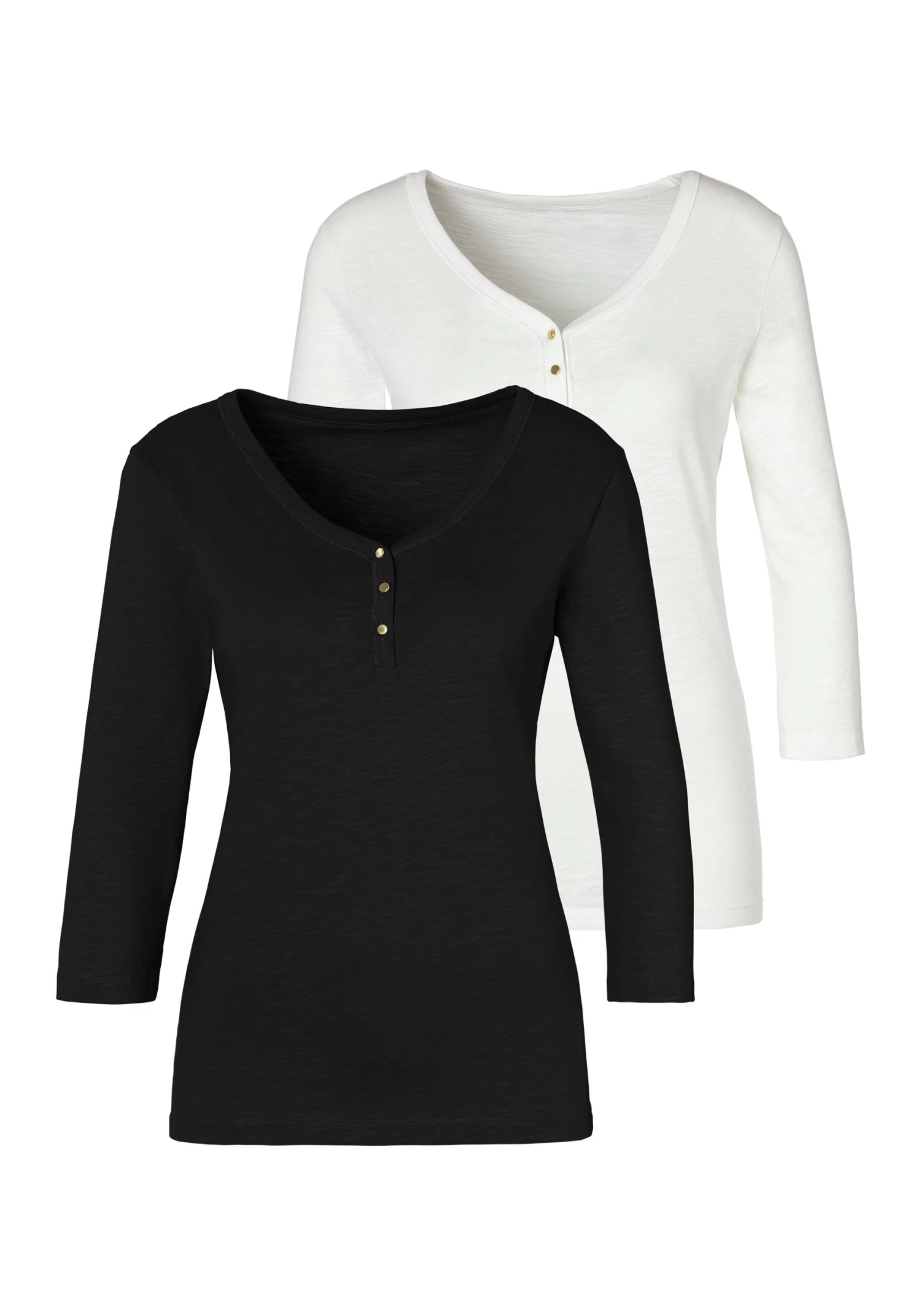 Vivance Shirt Met 3/4-mouwen Met Knoopsluiting En Goudkleurige Knopen (Set Van 2) 1 Vivance Shirt Met 3/4-mouwen Met Knoopsluiting En Goudkleurige Knopen (Set Van 2)